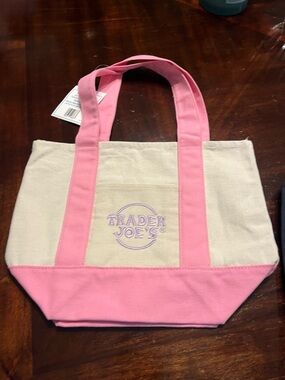 Mini Trader Joe's Pink and Cream Canvas Tote  Bag
